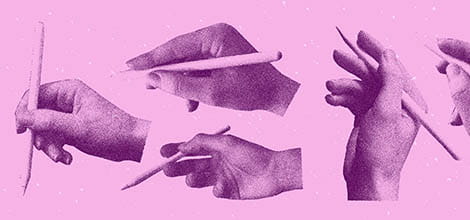 Collage hands with pencil retro effect